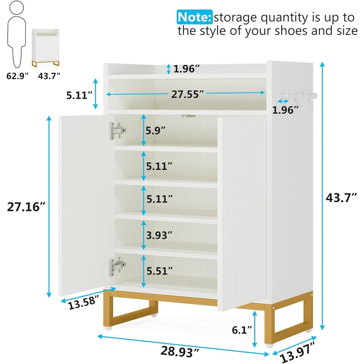 Tribesigns Shoe Cabinet 5-Tier Shoe Storage Cabinet with Open Shelves and Hooks, Freestanding Wooden Shoe Rack Storage Image 7