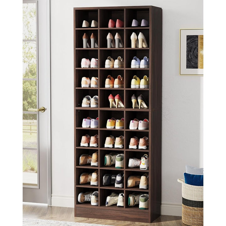 Tribesigns 10-Tier Shoe Storage Cabinet, Wooden Shoe Rack with 30 Cubbies, Freestanding Tall Entryway Shoe Organizer Image 6