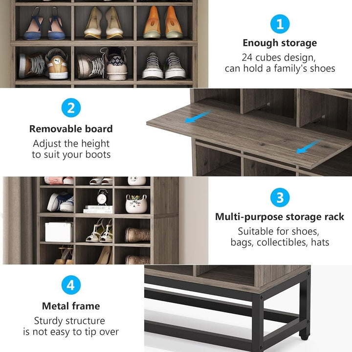 Tribesigns 8-Tier Shoe Storage Cabinet, Freestanding Wooden Shoe Rack with 24 Cubbies, Tall Shoe Organizer Rack with Image 6