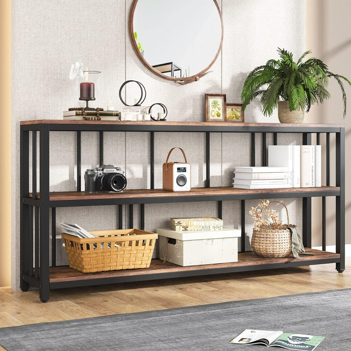 Tribesigns Long Console Sofa Table, 70.89" 3 Tier Industrial Large Storage Behind Couch Accent Table Image 2