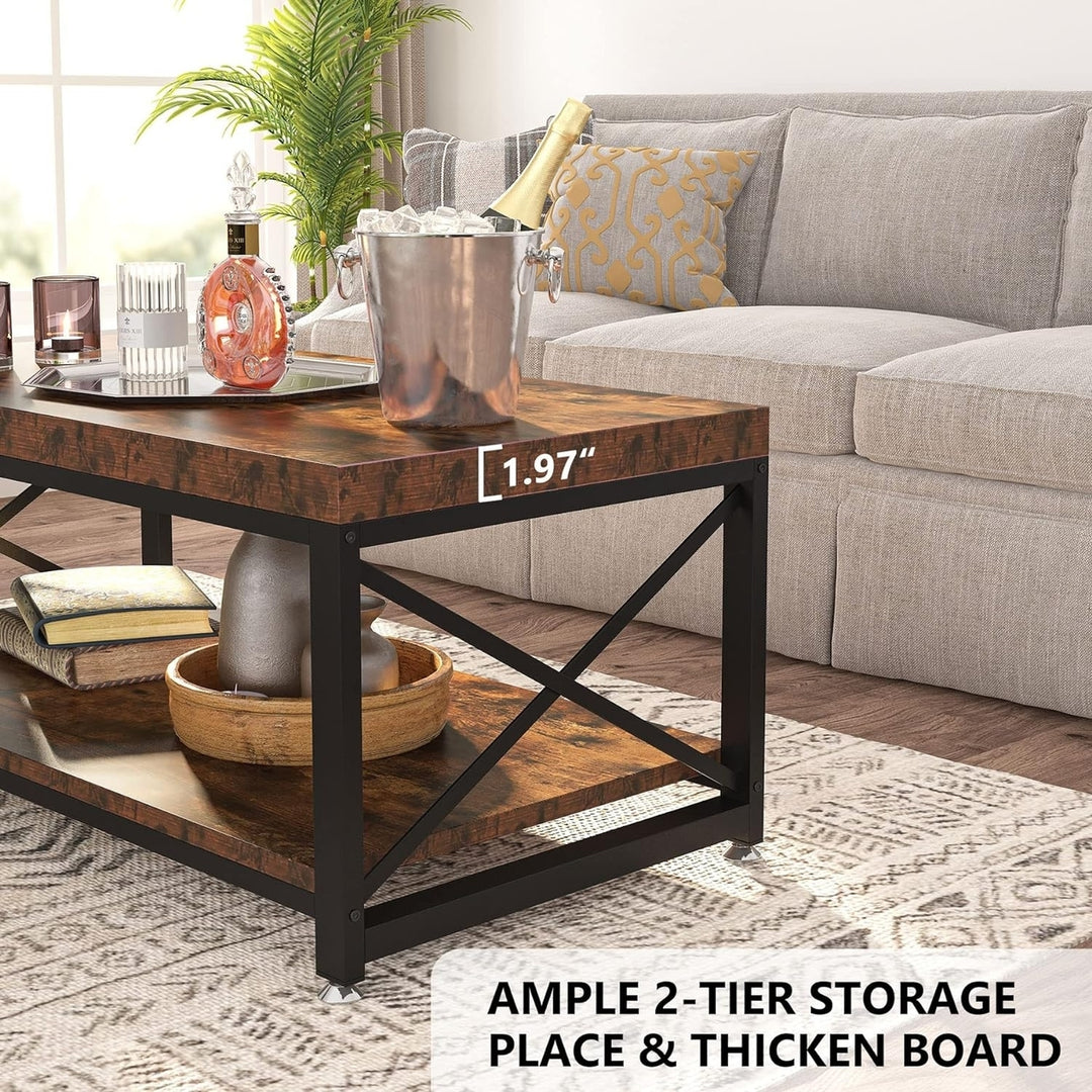 Tribesigns 43" Coffee Table with Storage Shelf for Living Room, 2 Tier Rectangle Center Table with X-Shaped Steel Frame Image 5