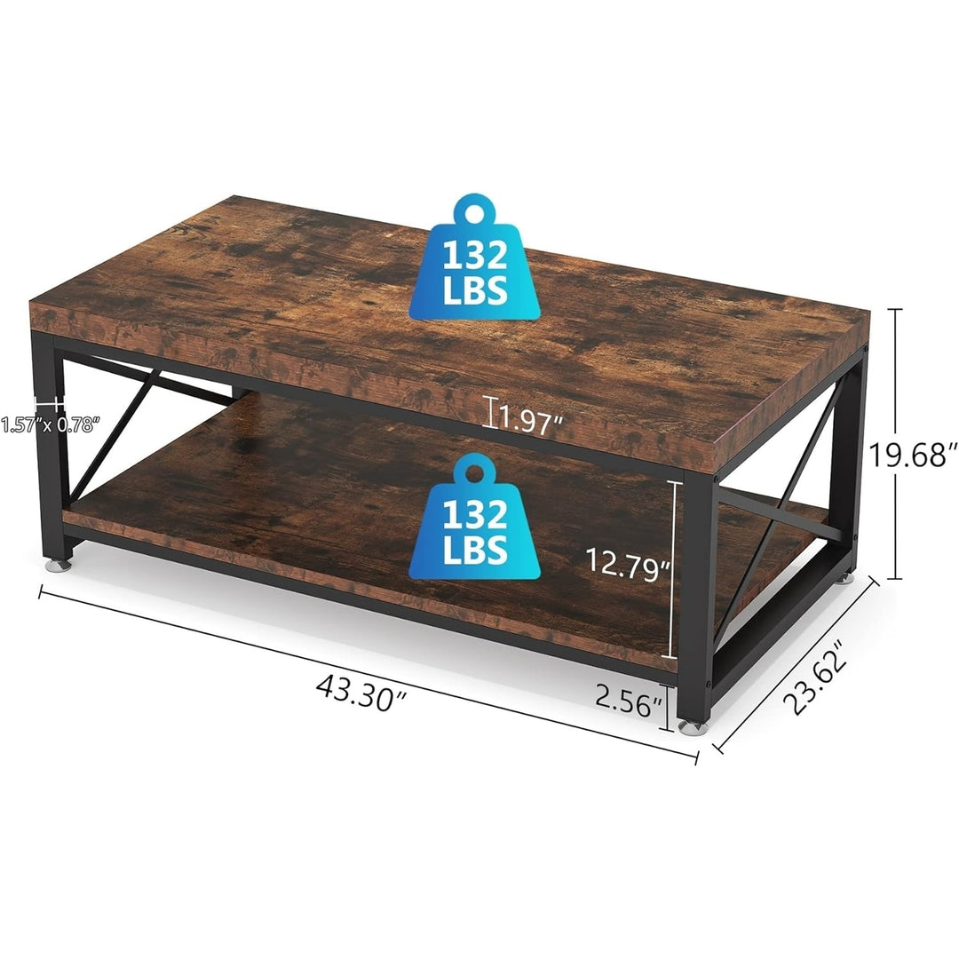 Tribesigns 43" Coffee Table with Storage Shelf for Living Room, 2 Tier Rectangle Center Table with X-Shaped Steel Frame Image 6