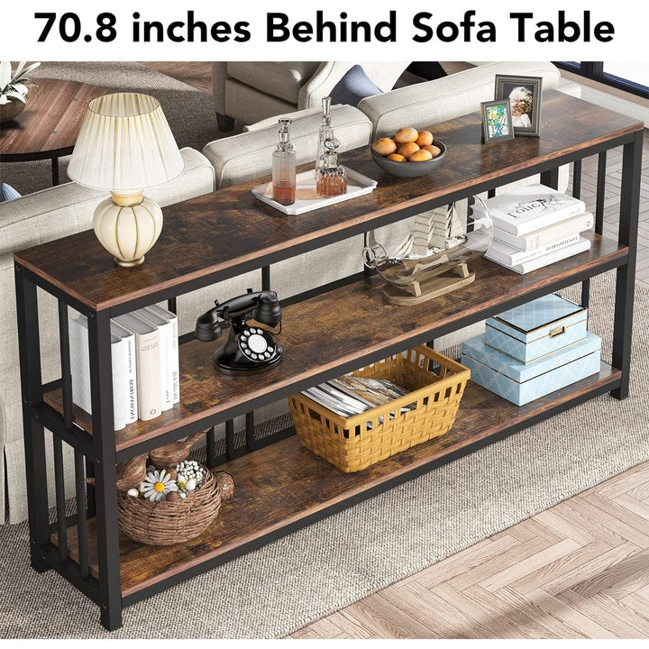 Tribesigns Long Console Sofa Table, 70.89" 3 Tier Industrial Large Storage Behind Couch Accent Table Image 4