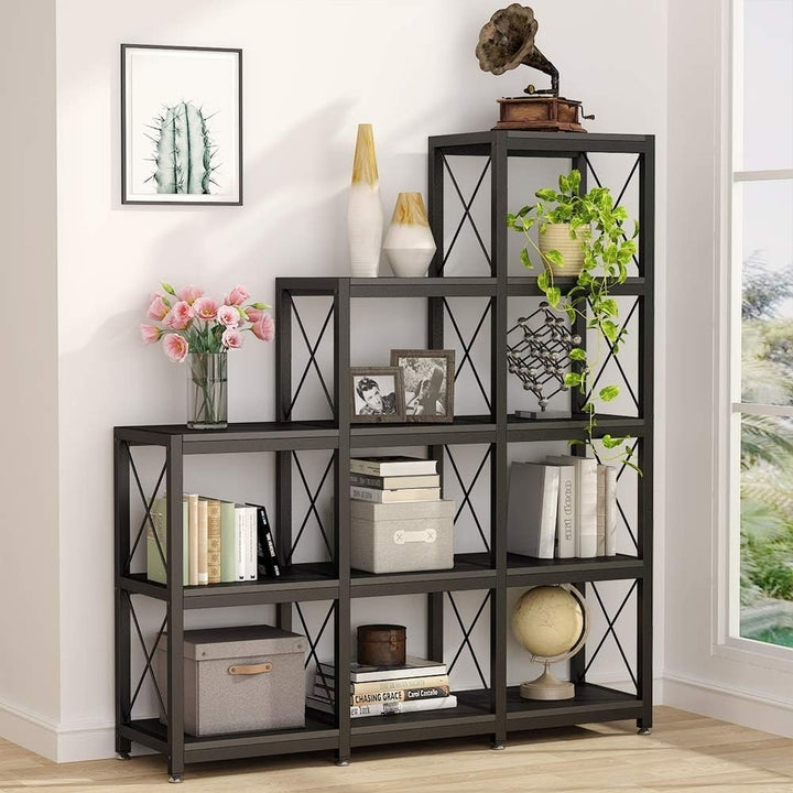 Tribesigns 12 Shelves Bookshelf, Industrial Ladder Corner Bookshelf 9 Cubes Stepped Etagere Bookcase Image 4