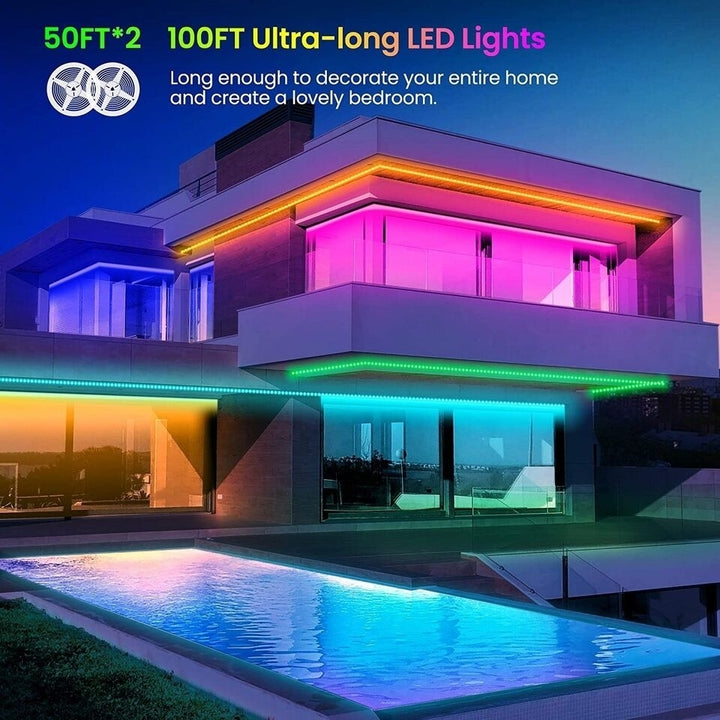 100 FT Long Color Changing LED Strip Lights Smart Lights Controlled via Bluetooth APP and IR Remote Image 2