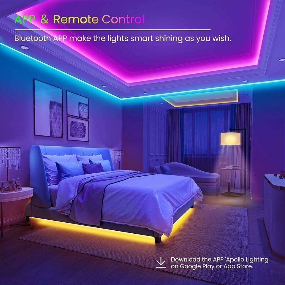 100 FT Long Color Changing LED Strip Lights Smart Lights Controlled via Bluetooth APP and IR Remote Image 3