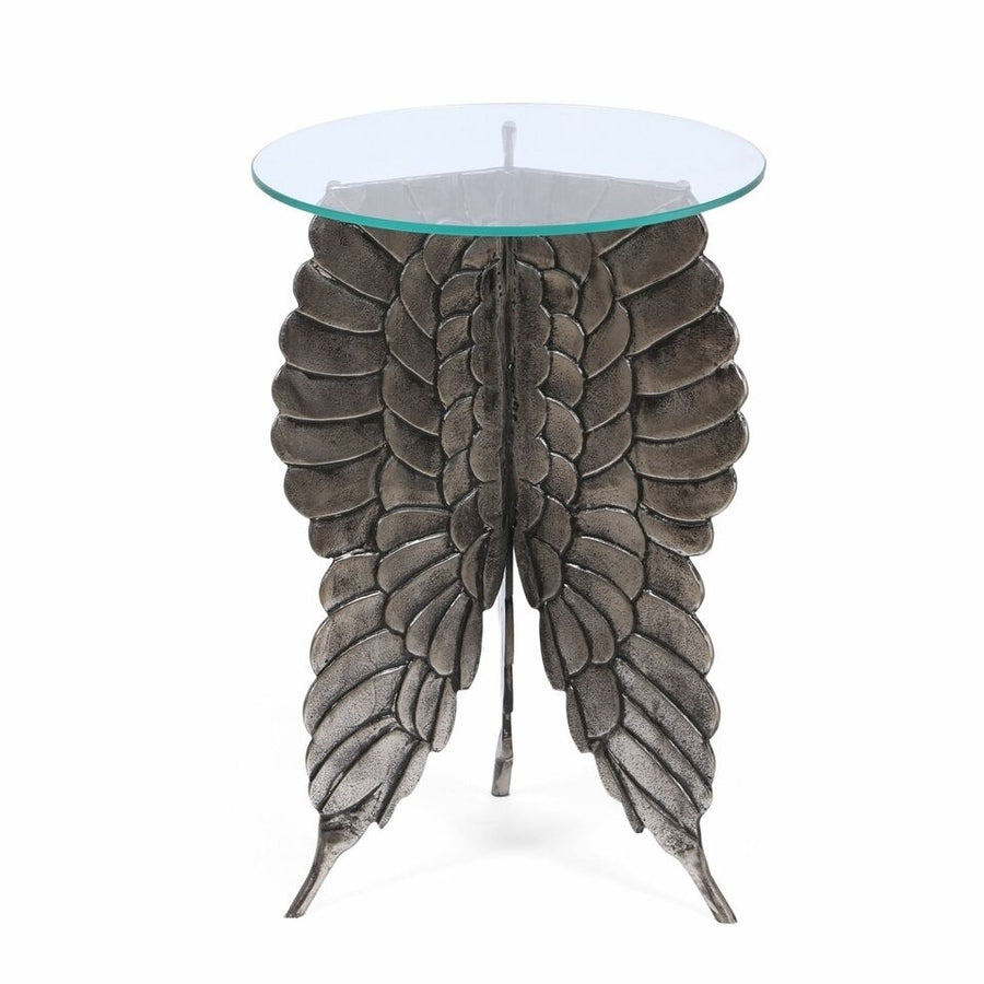 Hardt Boho Glam Handcrafted Aluminum Fairy Wing Accent Table with Glass Top Image 1