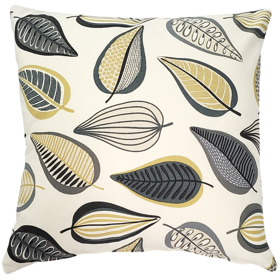 Forest Moon 17x17 Cotton Throw Pillow Polyfill Insert Gray Mustard Leaf Pattern Image 1