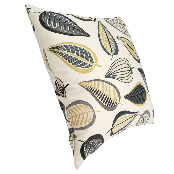 Forest Moon 17x17 Cotton Throw Pillow Polyfill Insert Gray Mustard Leaf Pattern Image 2