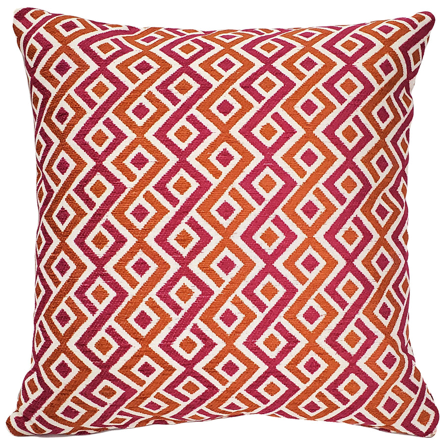 Follow Me Fiesta Throw Pillow 19x19 Pink Orange Chenille with Polyfill Insert Image 1