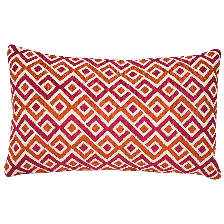 Follow Me Fiesta Pink Orange Throw Pillow 12x19 Chenille Polyfill Insert Image 1