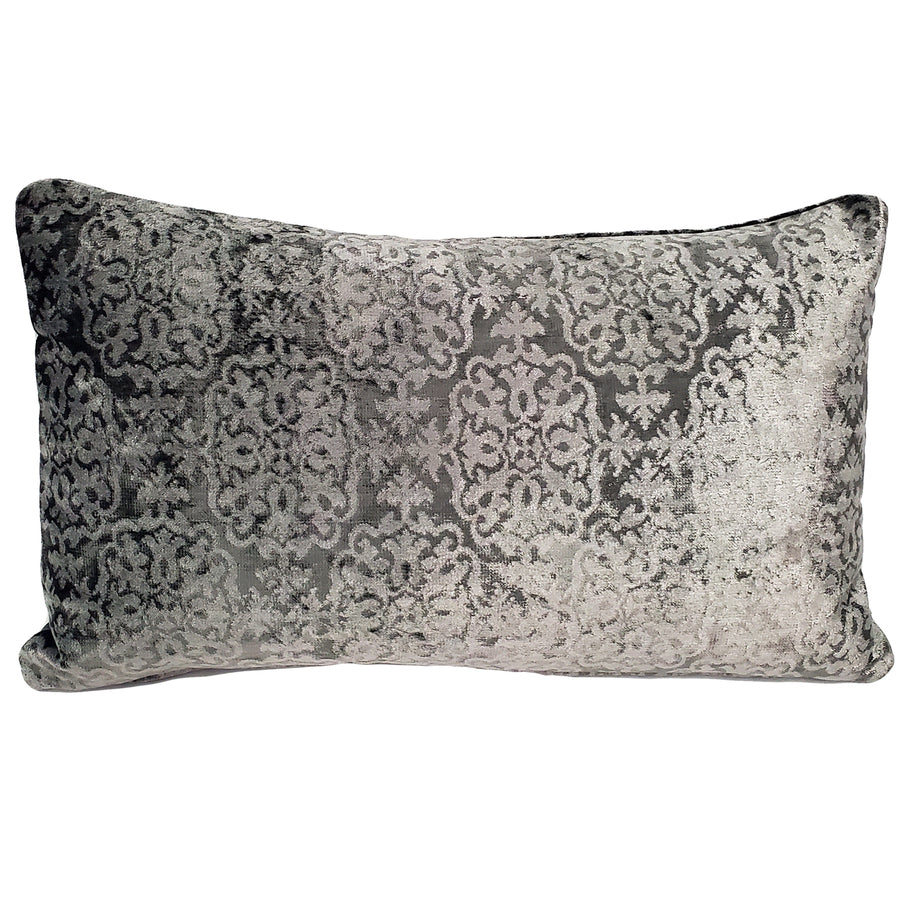 Artemis Pewter Gray Velvet Throw Pillow 12x20, with Polyfill Insert Image 1