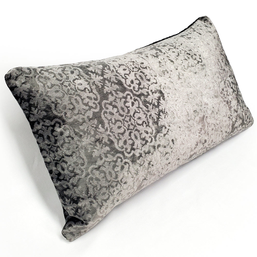 Artemis Pewter Gray Velvet Throw Pillow 12x20, with Polyfill Insert Image 2