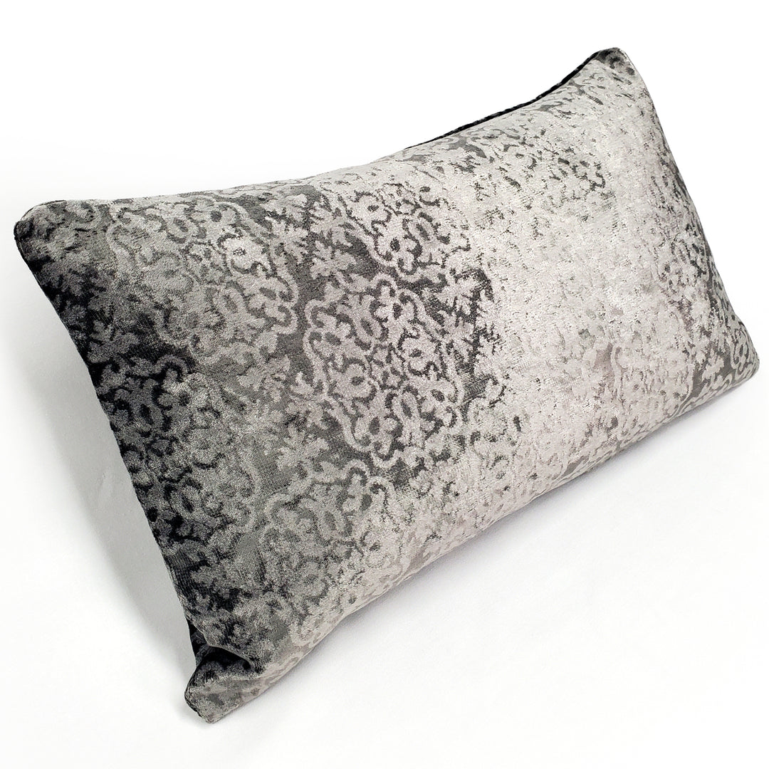 Artemis Pewter Gray Velvet Throw Pillow 12x20 Polyfill Insert Damask Pattern Image 2