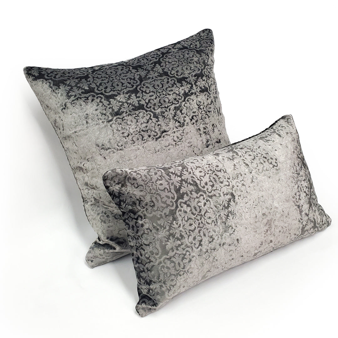 Artemis Pewter Gray Velvet Throw Pillow 12x20 Polyfill Insert Damask Pattern Image 5