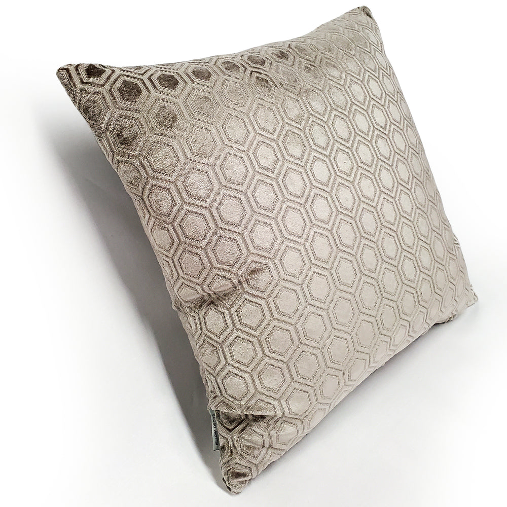 Hexa Mercury Taupe Velour Throw Pillow 18x18, with Polyfill Insert Image 2