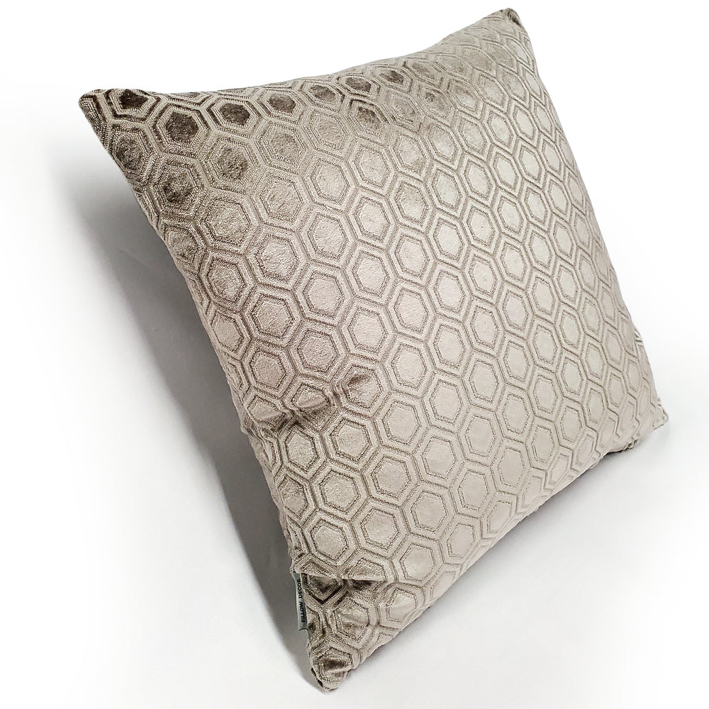 Hexa Mercury Taupe Velour Throw Pillow 18x18 Polyester with Polyfill Insert Image 2