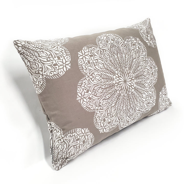 Mancini Dark Taupe Silver Medallion Embroidered Throw Pillow 16x24 Linen Cotton Image 3