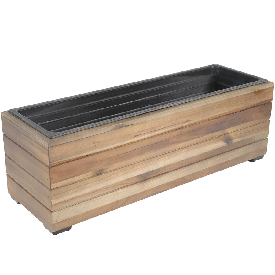 Sunnydaze 24.25 in Rectangle Wood Planter Box with Liner - Anthracite Stain Image 1