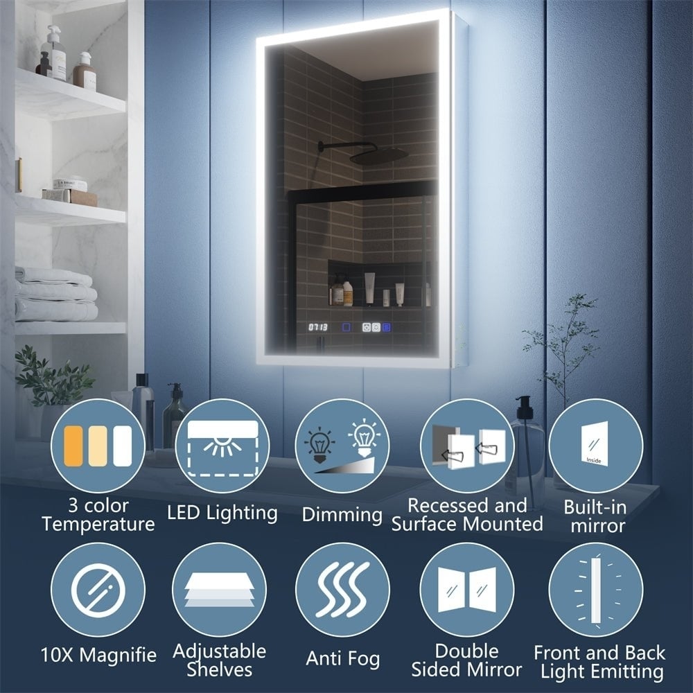 Illusion 20x32 LED Lighted Medicine Cabinet with Dual Magnifiers and USB Ports Image 8