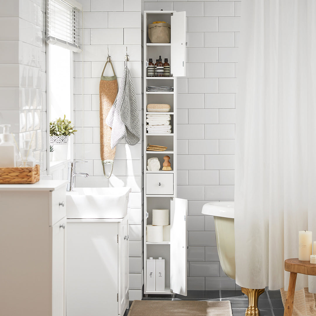 Haotian BZR34-W, White Bathroom Tall Cabinet with 1 Drawer, 2 Doors and Adjustable Shelves Image 7