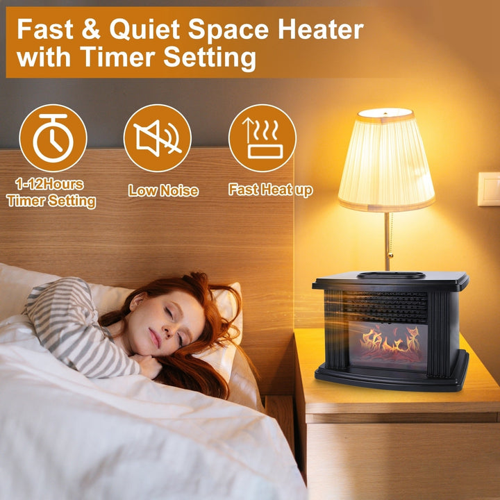 Electric Fireplace Heater 800W Artificial Flame Stove Heater with Accurate Digital Thermostat Timer Setting Remote Image 5