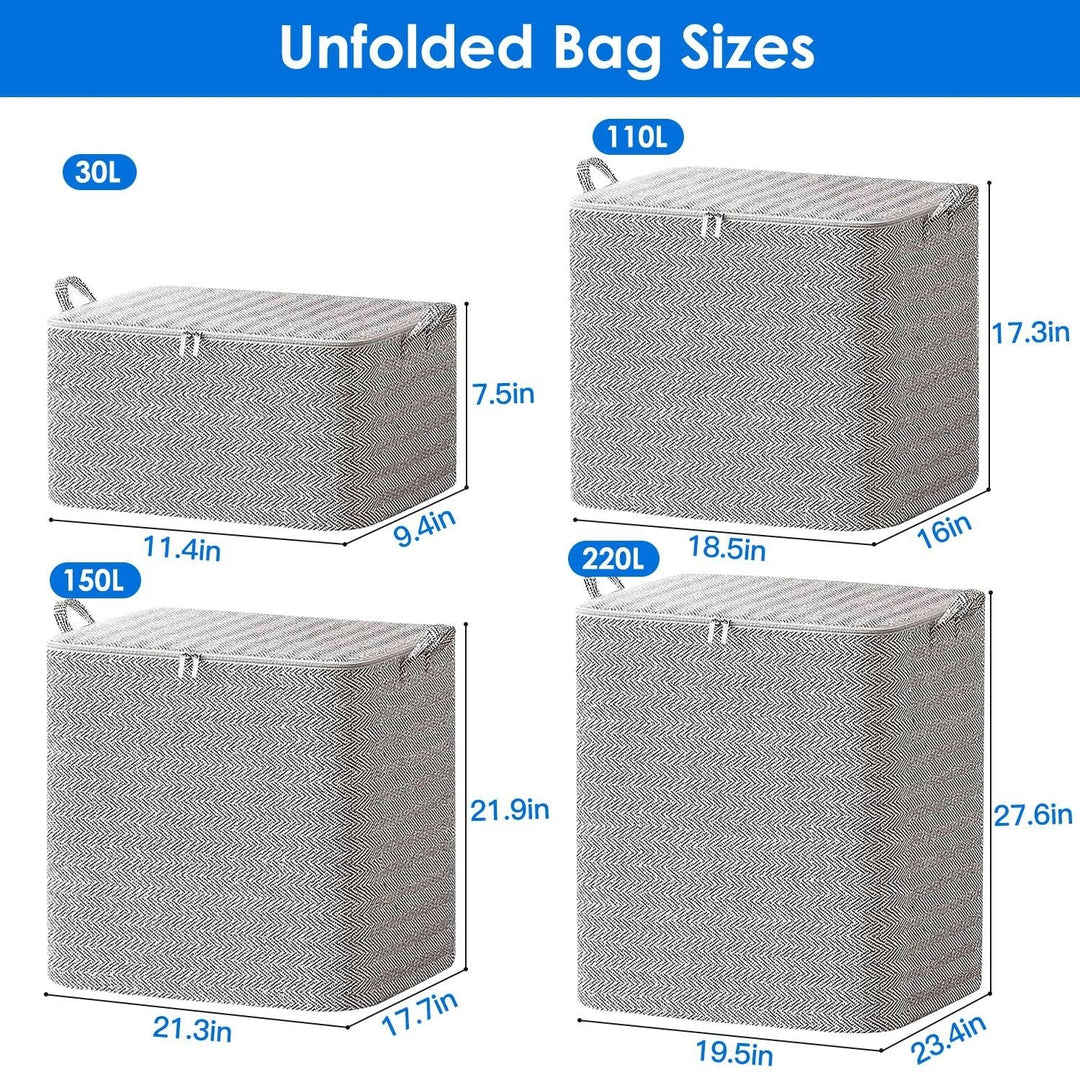 4 Pack Foldable Storage Bags Closet Organizers Wardrobe Sorting Baskets with 2 Handles Clothes Quilt 30L 110L 150L 220L Image 2