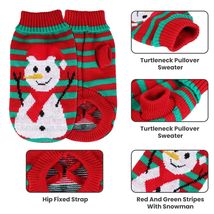 Pet Christmas Sweater Turtleneck for Dogs and Cats Snowman Stripes Warm Wool Image 3