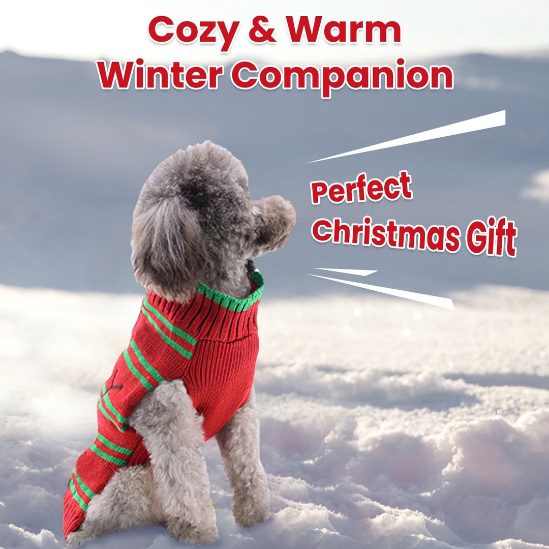 Pet Christmas Sweater Turtleneck for Dogs and Cats Snowman Stripes Warm Wool Image 5