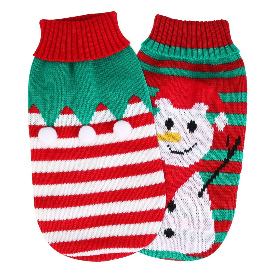 Pet Christmas Sweater Turtleneck for Dogs and Cats Snowman Stripes Warm Wool Image 1