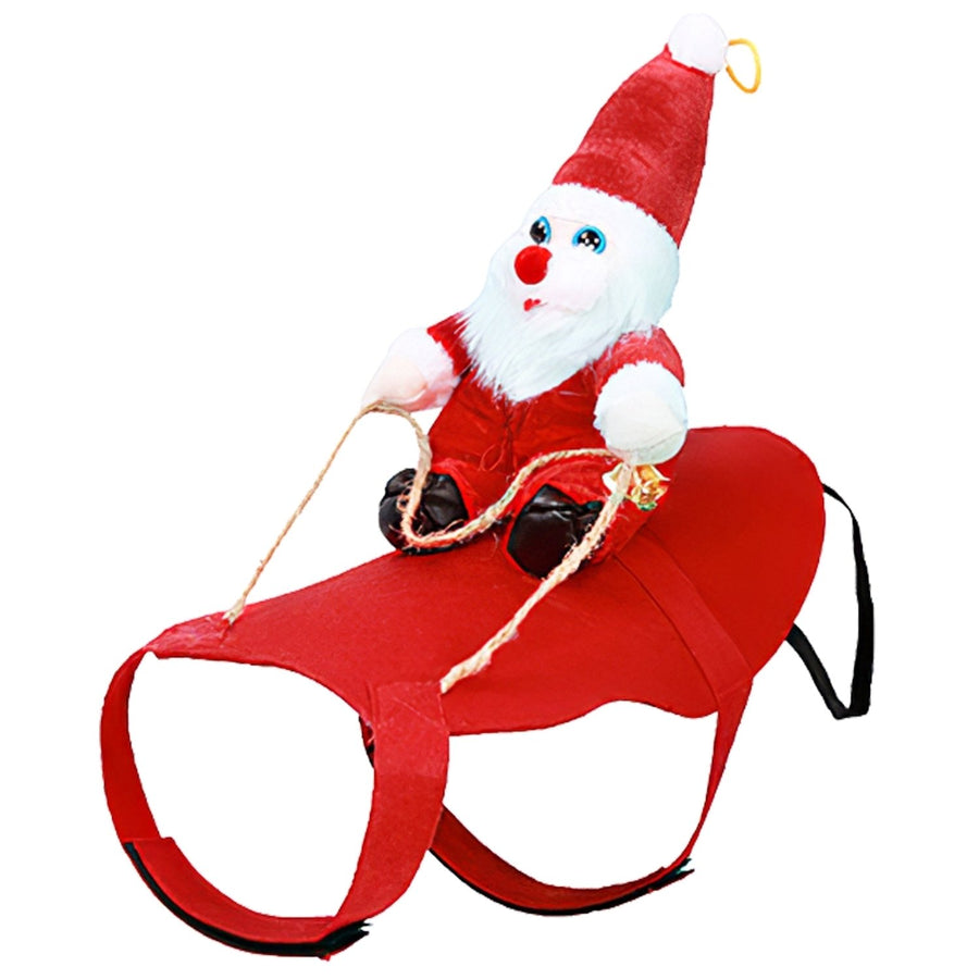 Red Pet Christmas Costume Dog Winter Coat Riding Santa with Bell Multiple Sizes Image 1