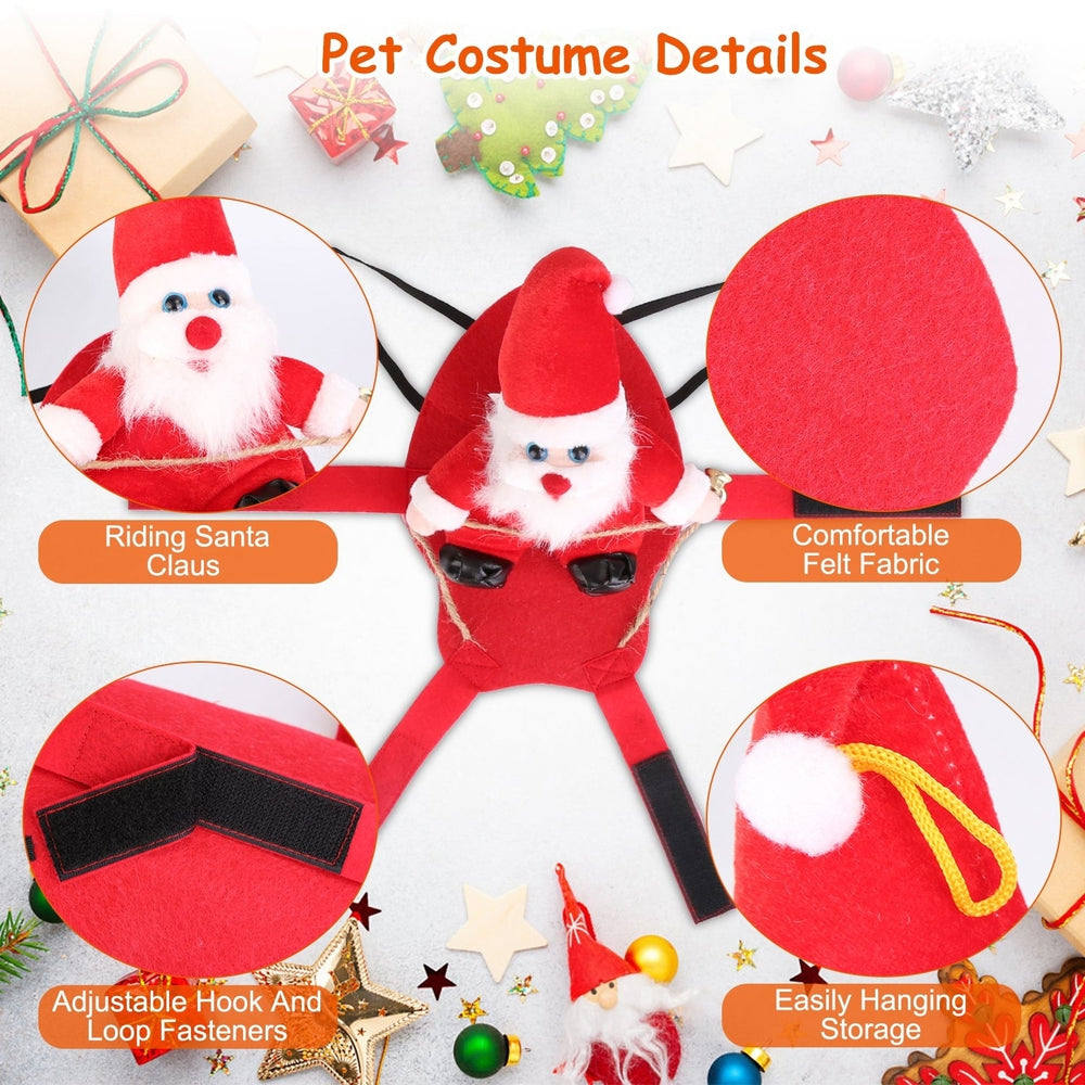 Red Pet Christmas Costume Dog Winter Coat Riding Santa with Bell Multiple Sizes Image 2