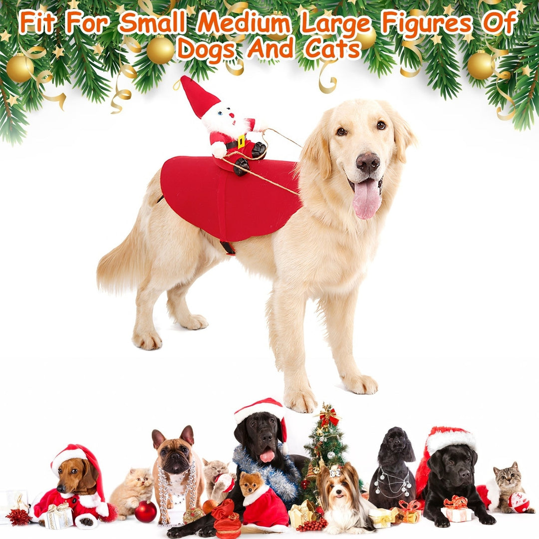 Red Pet Christmas Costume Dog Winter Coat Riding Santa with Bell Multiple Sizes Image 3