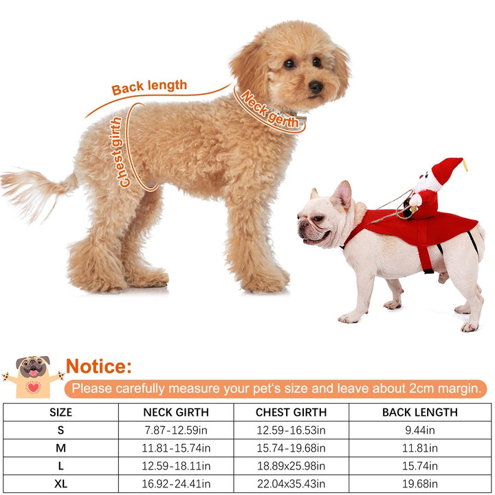 Red Pet Christmas Costume Dog Winter Coat Riding Santa with Bell Multiple Sizes Image 4