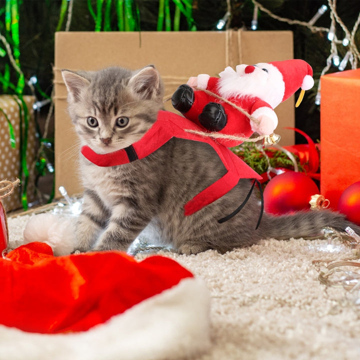 Red Pet Christmas Costume Dog Winter Coat Riding Santa with Bell Multiple Sizes Image 5