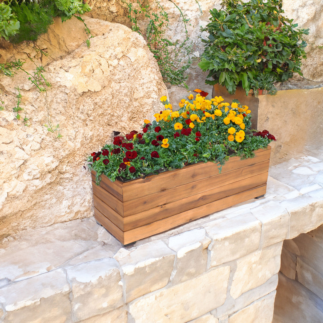 Sunnydaze 24.25 in Rectangle Wood Planter Box - Light Brown Stain Image 4