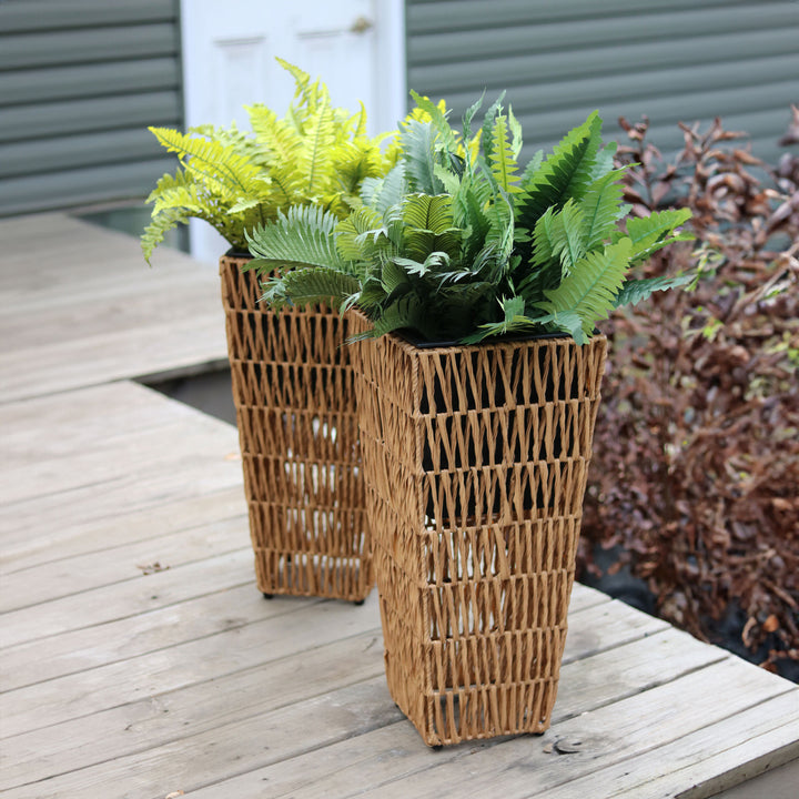 Sunnydaze 11 in Hyacinth Poly-Wicker Planter - Barley - Set of 2 Image 4