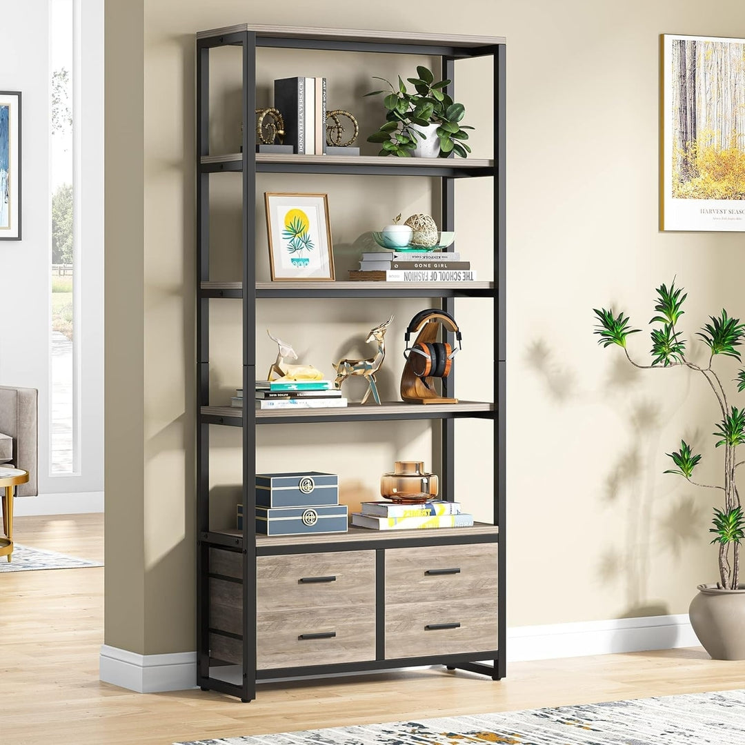 Tribesigns 70.9" Tall Bookshelf, Etagere Bookcase with 4 Drawers, Modern 5-Tier Open Display Storage Shelf Image 1