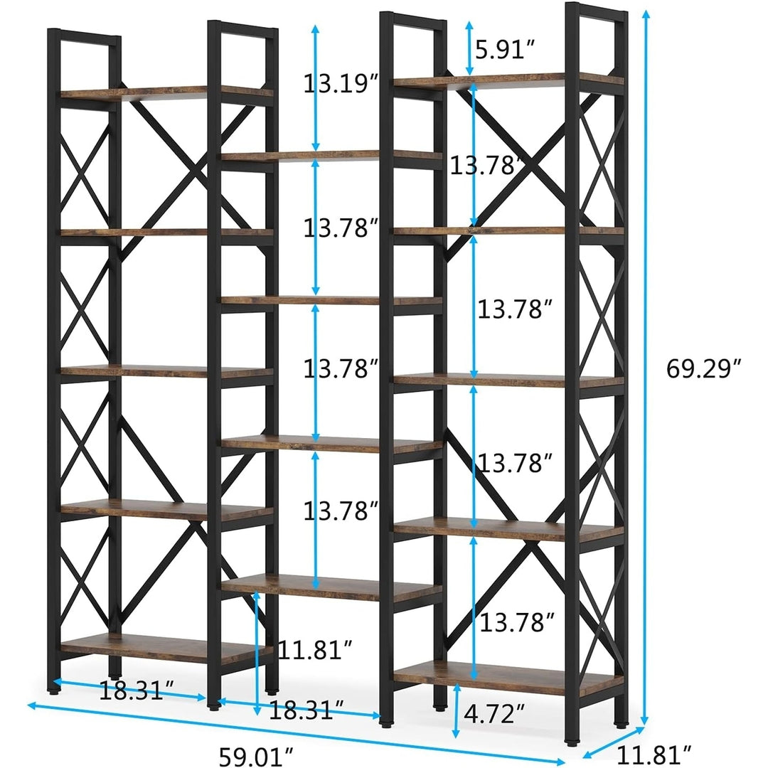 Tribesigns Triple Wide 5-Shelf Bookcase, Etagere Large Open Bookshelf Vintage Industrial Style Shelves Wood and Metal Image 7