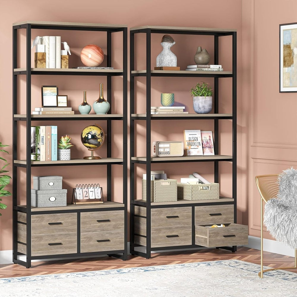 Tribesigns 70.9" Tall Bookshelf, Etagere Bookcase with 4 Drawers, Modern 5-Tier Open Display Storage Shelf Image 2