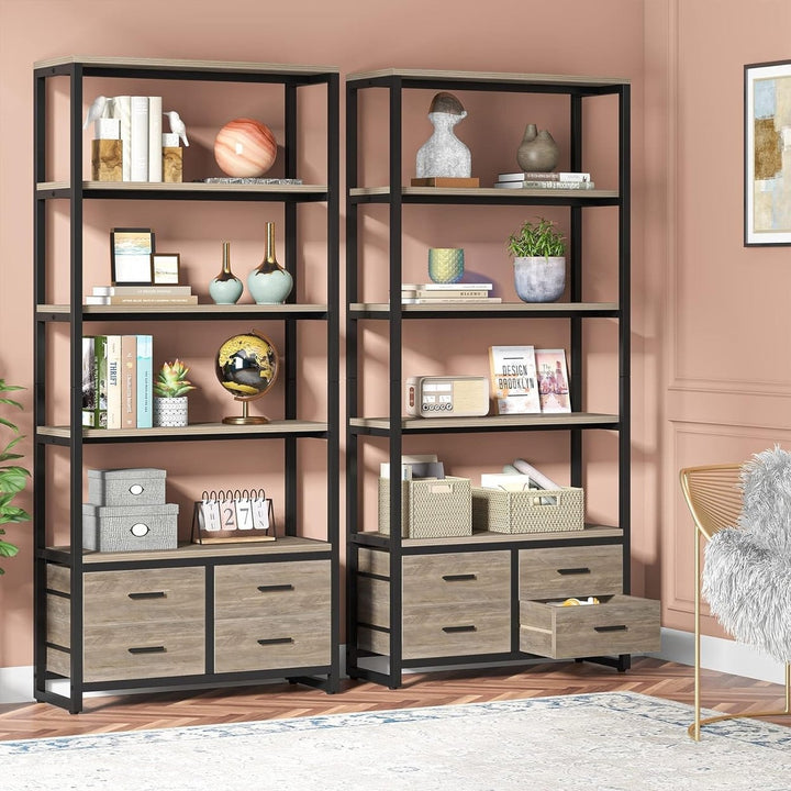 Tribesigns 70.9" Tall Bookshelf, Etagere Bookcase with 4 Drawers, Modern 5-Tier Open Display Storage Shelf Image 2