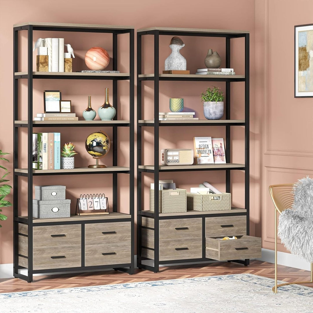 Tribesigns 70.9" Tall Bookshelf, Etagere Bookcase with 4 Drawers, Modern 5-Tier Open Display Storage Shelf Image 1