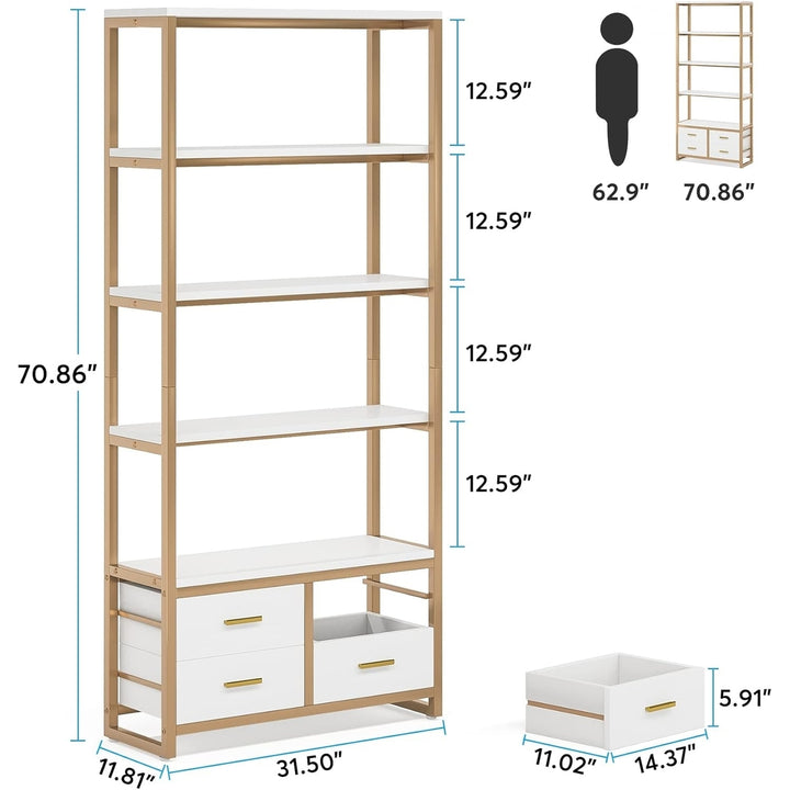 Tribesigns 70.9" Tall Bookshelf, Etagere Bookcase with 4 Drawers, Modern 5-Tier Open Display Storage Shelf Image 8