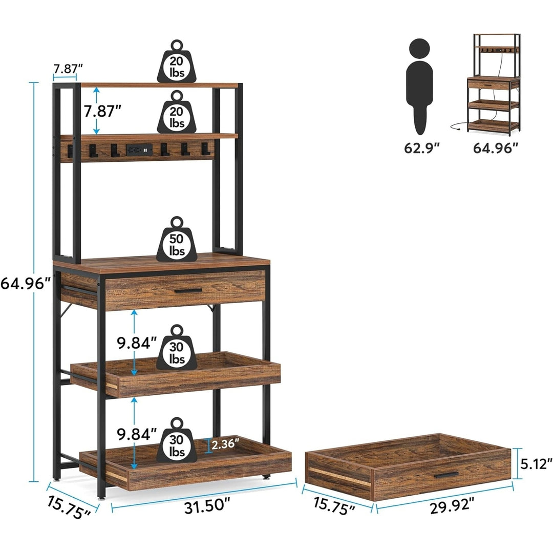 Tribesigns Kitchen Bakers Rack with Power Outlets, 5-Tier Microwave Oven Stand with Drawer and Sliding Shelves, Storage Image 5