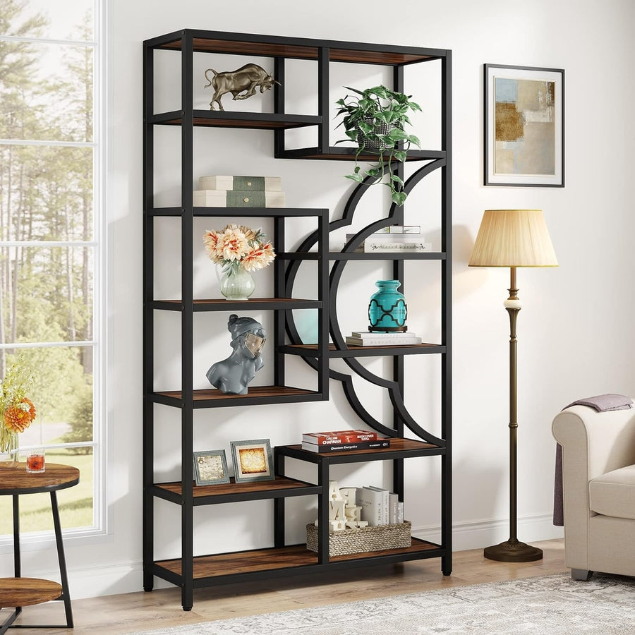 Tribesigns Bookshelf, 11-Shelves Tall Bookcase with Unique Arc-Shaped Design, Industrial Etagere Display Storage Shelves Image 1