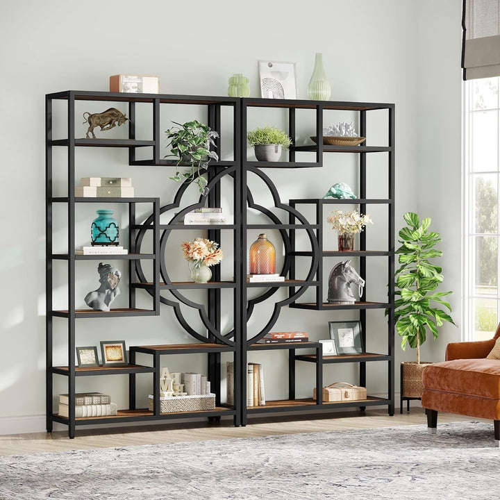 Tribesigns Bookshelf, 11-Shelves Tall Bookcase with Unique Arc-Shaped Design, Industrial Etagere Display Storage Shelves Image 3