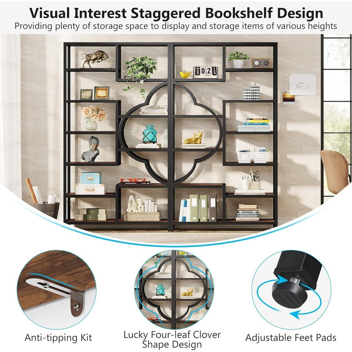 Tribesigns Bookshelf, 11-Shelves Tall Bookcase with Unique Arc-Shaped Design, Industrial Etagere Display Storage Shelves Image 5