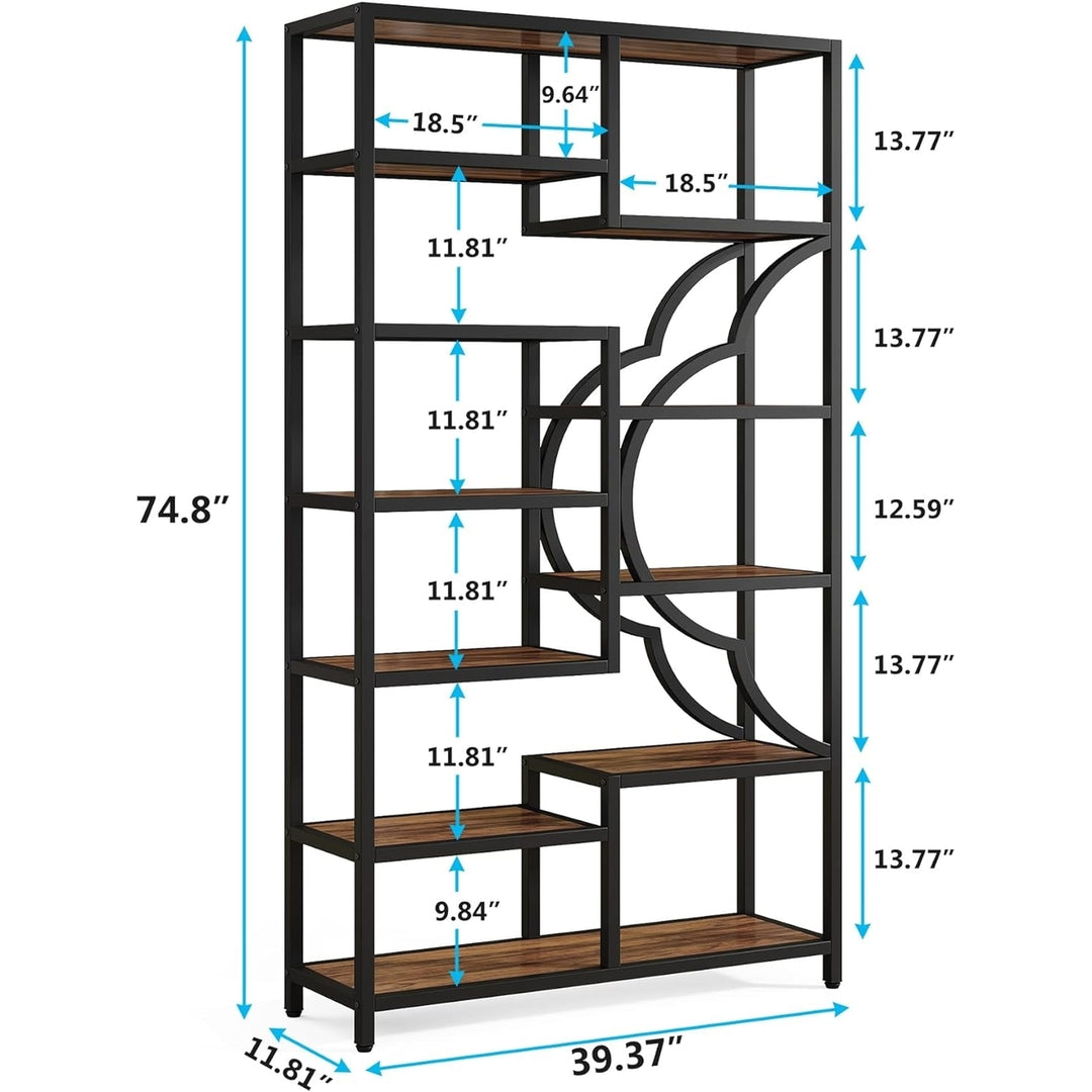 Tribesigns Bookshelf, 11-Shelves Tall Bookcase with Unique Arc-Shaped Design, Industrial Etagere Display Storage Shelves Image 6