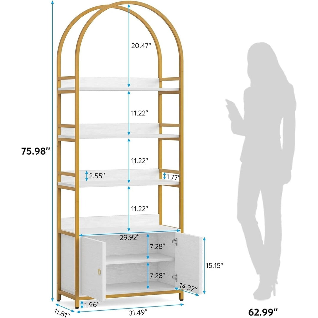 Tribesigns 75.98" Tall Bookshelf with Door 4-Tier Etagere Storage Cabinet Black Image 5