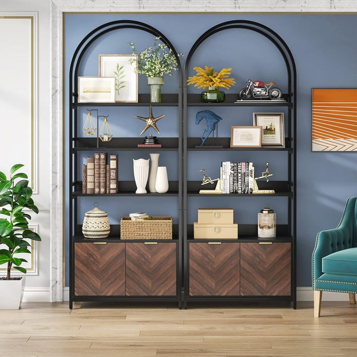 Tribesigns 75.98" Tall Bookshelf with Door 4-Tier Etagere Storage Cabinet Black Image 7